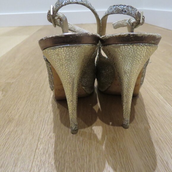 JIMMY CHOO Nova Slingback Sparkle Glitter Platform Peep Toe Heels Cocktail US 6 - Picture 10 of 14